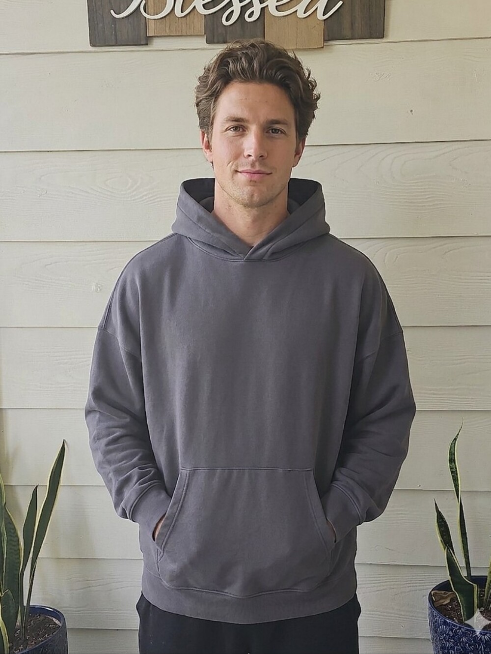 No Boundaries Men's Charcoal Hooded Pullover Sweatshirt
